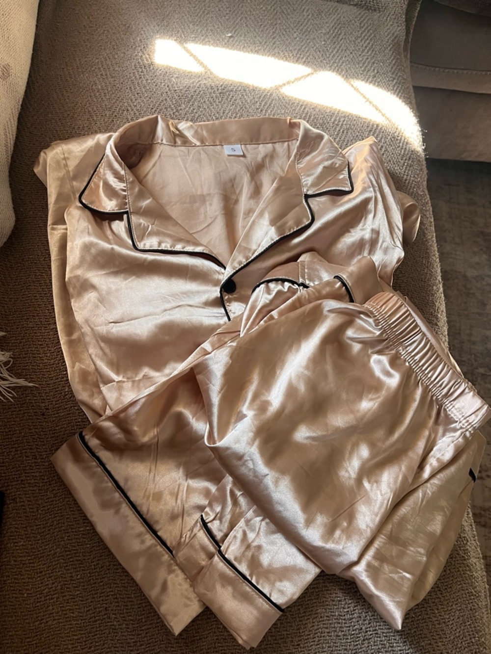 3 piece Satin Pajama Set Champagne